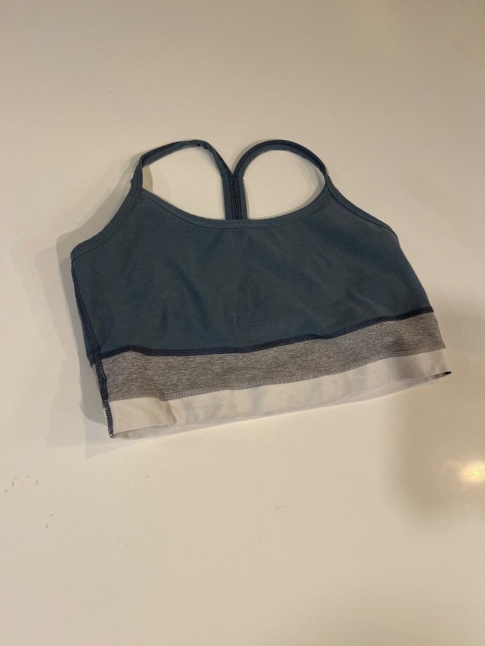 Blue & Gray Womens Sports Bra With Strappy Back Design Colorblock Details And Li